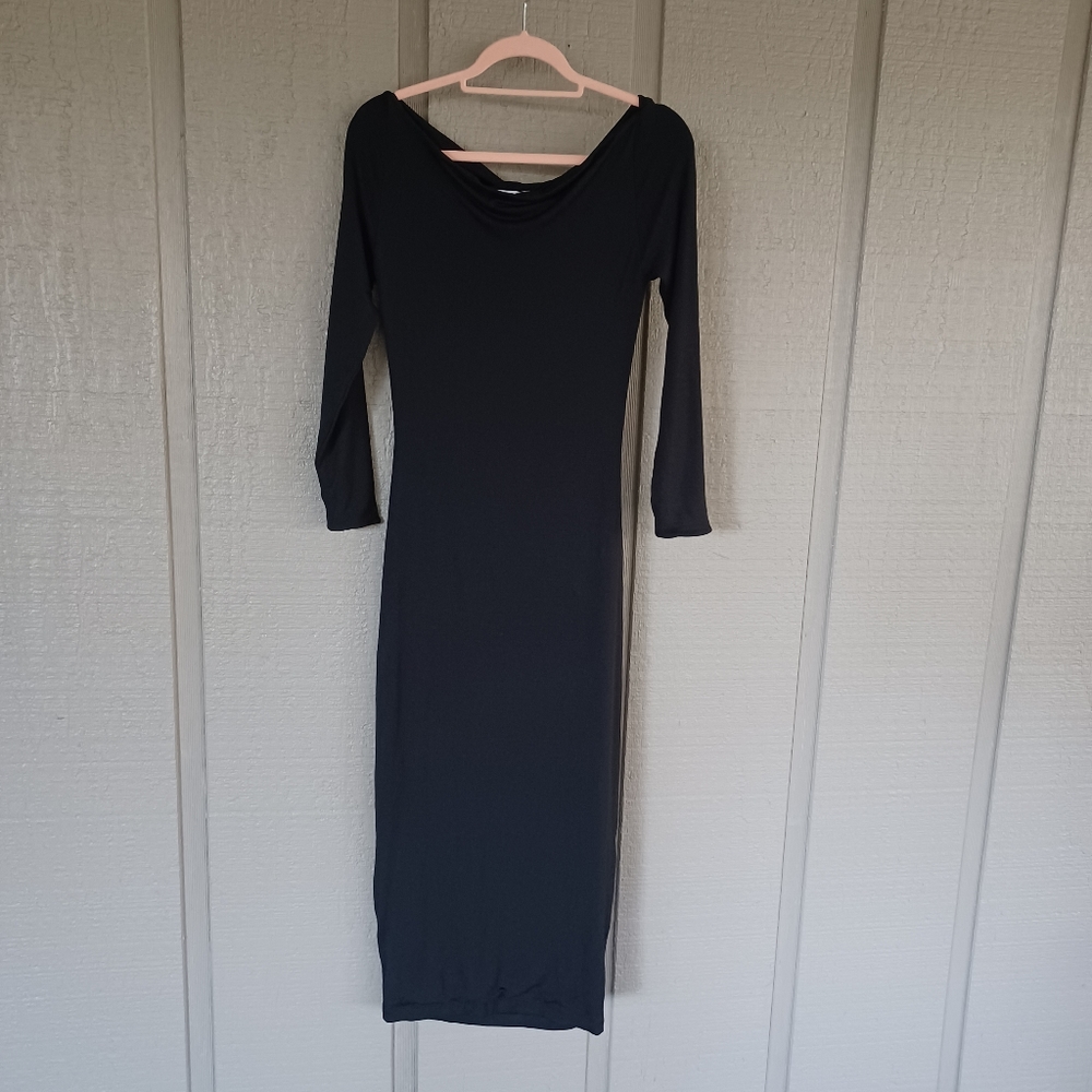 SER.O.YA Women Lotus Midi Dress Size L Black Cutout Twist Jersey Long Sleeve - Picture 3 of 16